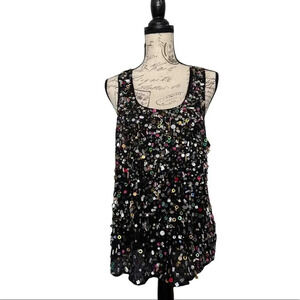 Trina Turk 100% Silk Embellished Sleeveless Top Size L Sequins Artsy